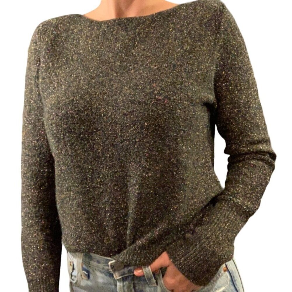 Ann Taylor Charcoal Gray Multi Color Glittery Sweater Size L